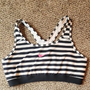 Nike Black and White Striped Sports Bra